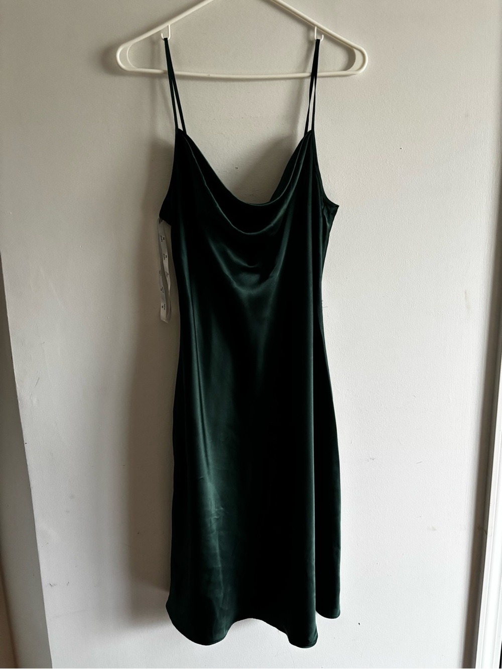 Emerald Green Satin Cowl Midi Dress with Spaghetti Straps